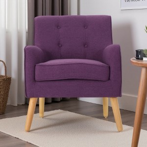 Fabric Mid-Century Armchair with Tufted Back and Extra Padded Cushion - 1 of 4