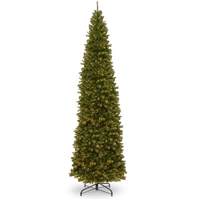 National Tree Company Pre-Lit Artificial Giant Slim Christmas Tree, Green, North Valley Spruce, White Lights, Includes Stand, 12ft