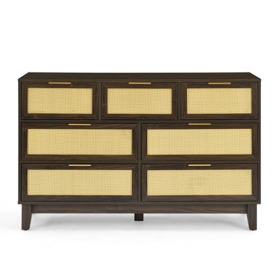 TIRAMISUBEST Walnut 7-Drawer Dresser - Multi-Door Storage Unit for Bedroom Organization