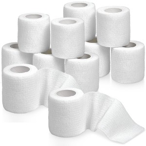 MEDca Self-Adhesive Tape, 12 Pack - 2” x 5 Yards, Elastic Bandage Rolls & Athletic Wrap for Sprains, Swelling, & Soreness, White - 1 of 4