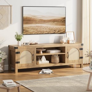 Nasitip Rattan TV Stand for Living Room, Boho Entertainment Center with Rattan Door and Adjustable Shelves, Media Console with 2-Tier Open Storage - 1 of 4