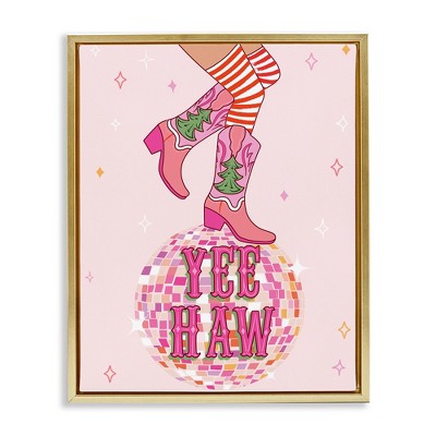Stupell Industries Yeehaw Christmas Cowboy Black Framed Floater Canvas Wall Art