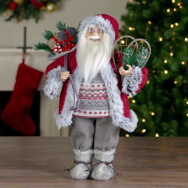 Northlight 18" Standing Santa Christmas Figure with Snow Shoes and Presents, 2 of 6