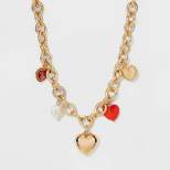 Gold with Heart Charms Statement Necklace - A New Day™ Pink/Orange