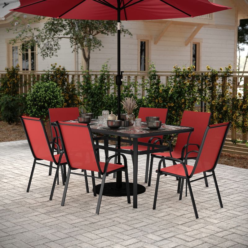 Flash Furniture Brazos 7 Piece Commercial Grade Patio Dining Set with Tempered Glass Patio Table and 6 Chairs with Flex Comfort Material Seats and Backs, 2 of 10