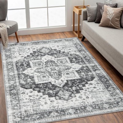 Runner Rug for Hallways Machine Washable Vintage Distressed Rug Non-Slip Low Pile No-Shedding Easy-Clean Bedside Accent Carpet Indoor