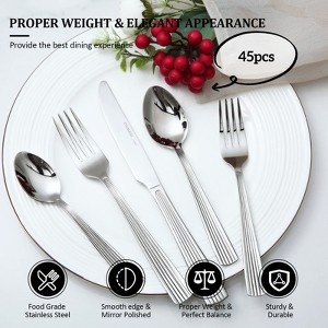 DOMETOUR 45pcs Stainless Steel Silverware Set Flatware Cutlery Set Service for 8, Includes Forks Spoons Steak Knives - 1 of 4