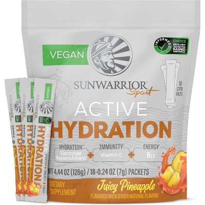 Active Hydration Powder Sugar Free B12 Elderberry & Electrolytes Water Enhancer, Sunwarrior, Blue Raspberry, Strawberry Colada or Pineapple, 18 Sticks