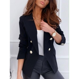 Coolmee Women's Casual Blazer Jacket Gold Button Long Sleeve Work 0ffice Blazer Lapel Open Front Jacket - 1 of 4