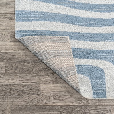 Blue and Cream Abstract Machine-Washable Runner Rug