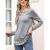Coolmee Women's Contrast Collared Shirts Long Sleeve Patchwork Work Blouse Tunics Tops - 2 of 4