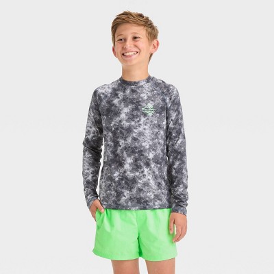 Boys' Long Sleeve Tie-Dye Rash Guard Top - art class™ Black L