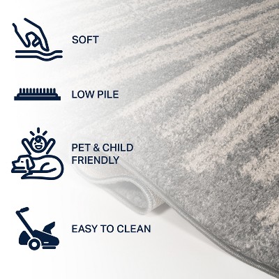 Gray and Cream Striped Synthetic Runner Rug, 2'-2" X 8'