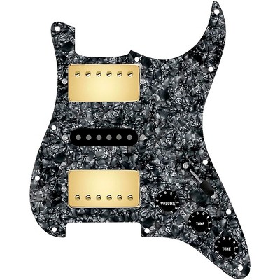 920d Custom HSH Loaded Pickguard for Stratocaster With Gold Smoothie Humbuckers, Black Texas Vintage Pickups and S5W-HSH Wiring Harness Black Pearl
