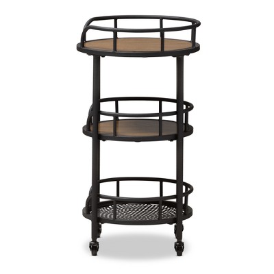 Bristol Rustic Industrial Metal and Wood Mobile Serving Cart - Brown