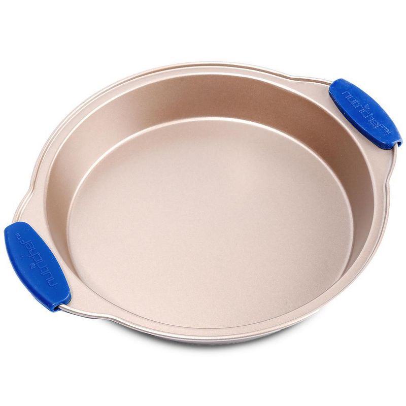 NutriChef Non-Stick Round Pan - Deluxe Nonstick Gold Coating Inside & Outside with Blue Silicone Handles, 1 of 7