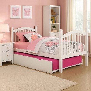 Royal Hampton Twin Size Wooden Trundle with Caster Wheels and Cut Out Handles, White - 1 of 4