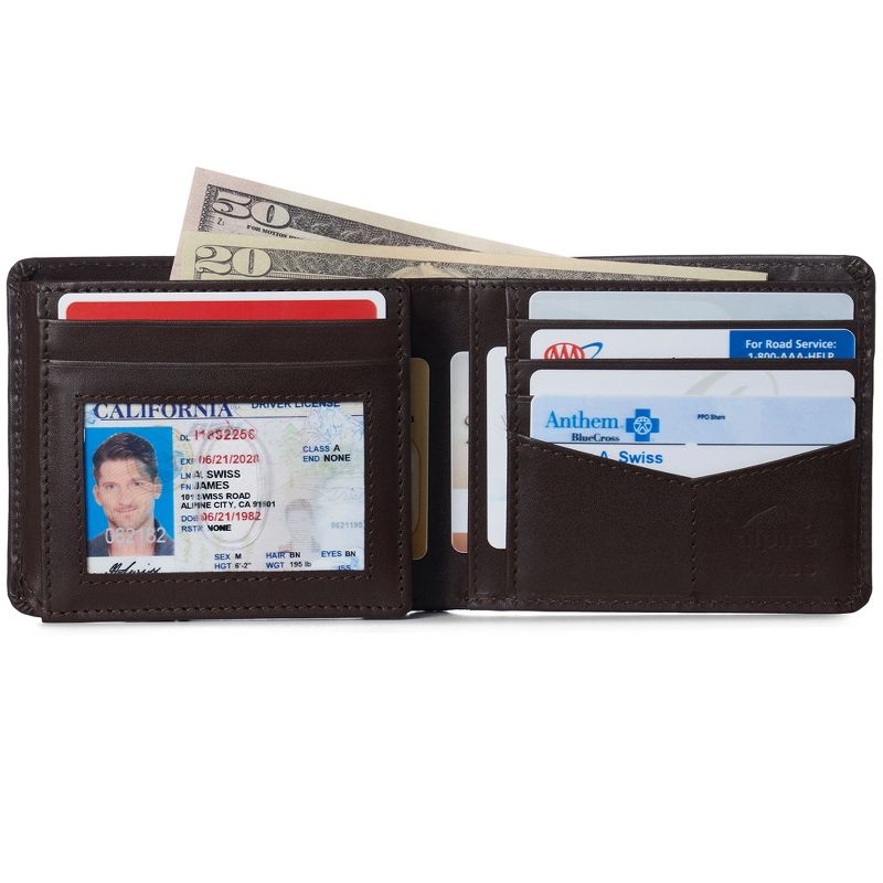 Alpine Swiss RFID Luka Men's Flip ID Wallet Deluxe Capacity Bifold With Divided Bill Section Comes in a Gift Box, 3 of 9