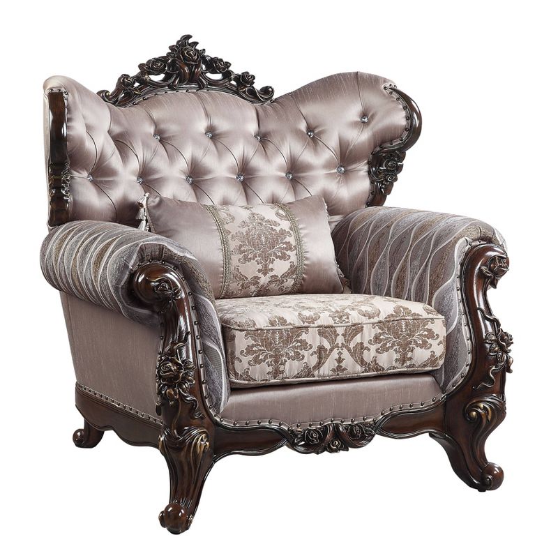 46&#34; Benbek Accent Chair Fabric/Antique Oak Finish - Acme Furniture, 5 of 6