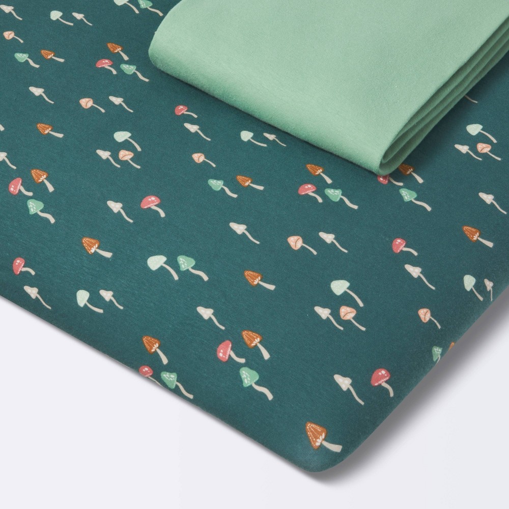 Photos - Bed Linen Fitted Jersey Play Yard Crib Sheet - Mushroom/Solid Green - 2pk - Cloud Is