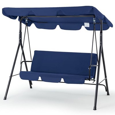 Anybear Deep Blue 3-Person Outdoor Swing with Iron Frame and Armrests