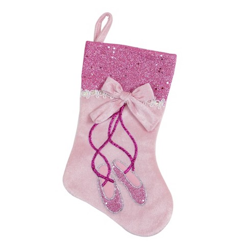Northlight 14 Pink and Silver Ballerina Shoes Christmas Stocking with  Glitter Cuff and Bow