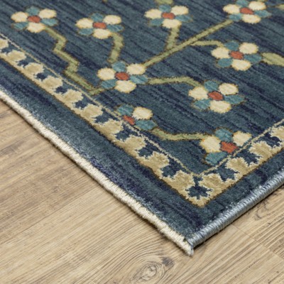 Francesca Blue and Multi Synthetic Oriental Runner Rug 2.3x7.6