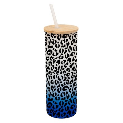 Elanze Designs Cheetah Animal Print Wrap-Around Design 25 Ounce Frosted Gradient Glass On-The-Go Coffee Travel Skinny Tumbler Mug Cup, Bamboo Lid and