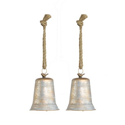 FURNIinspire Decorative Holiday Scene Props 2 Pack Bell Christmas Tree Hanging Decor Accents Holiday Display for Party, Silver, 6.3"*6.3"*7.9"