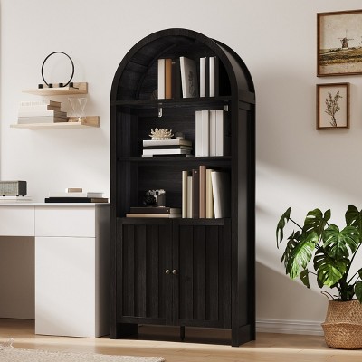 71" Farmhouse Tall Storage Cabinet with Open Shelves, Kitchen Storage, Bookshelf & Display Cabinet for Living Room or Dining Room–The Pop Home