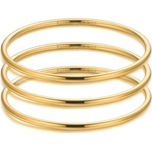 3mm 14K Gold Plated Bracelet Thin Round Bangle Bracelet for Women Solid Plain Polished Bracelet - 1 of 4