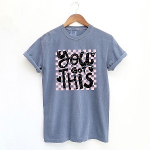 Simply Sage Market Women's You Got This Distressed Checkered Short Sleeve Garment Dyed Tee - 1 of 2