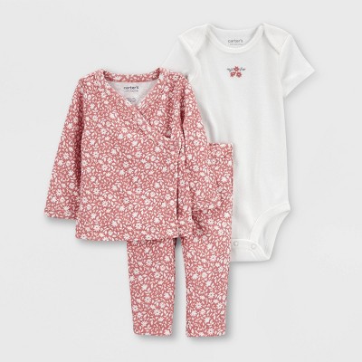 Image of Carter's Just One You® Baby Girls' Cardigan Floral Top & Bottom Set - White/Pink 6M