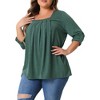 Agnes Orinda Women's Plus Size  Long Sleeve Button Square Neck Flowy Pleated Loose Tunic Blouse - 2 of 4