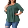 Agnes Orinda Women's Plus Size  Long Sleeve Button Square Neck Flowy Pleated Loose Tunic Blouse - image 2 of 4