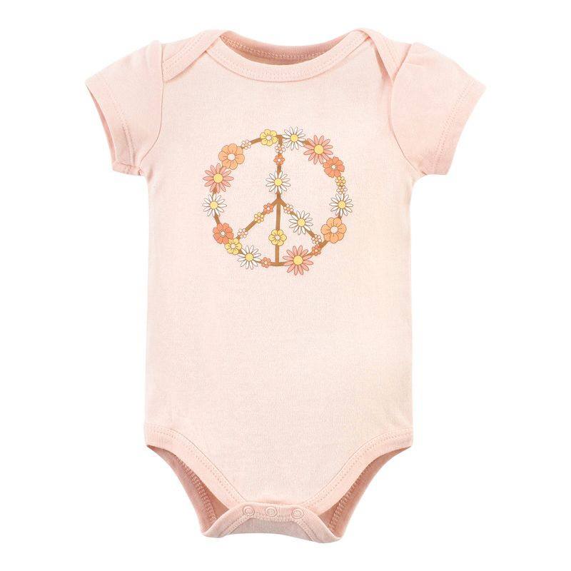 Hudson Baby Infant Girl Cotton Bodysuits, Peace Love Flowers 5 Pack, 4 of 8