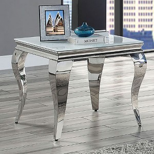 23.5" Metal Contemporary End Table with Glass Top, Stainless Steel Frame and Cabriole-Style Legs for Living Room - 1 of 4