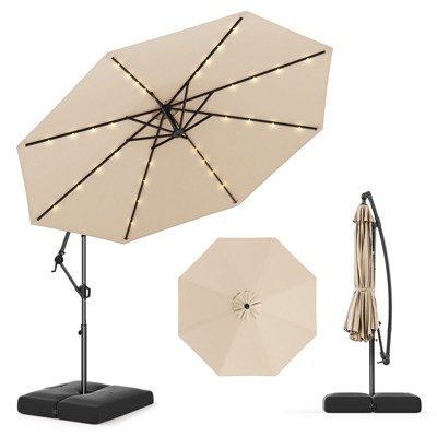 Tangkula 10 FT Solar Offset Hanging Umbrella Patio Cantilever Umbrella w/ 32 LED Lights