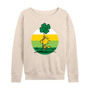 Women's - Peanuts - Woodstock Shamrock Lightweight French Terry Wide Neck Long Sleeve Shirt - 1 of 4