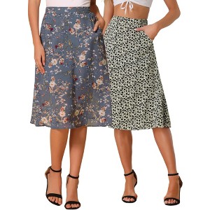 INSPIRE CHIC Women's Chiffon Summer Vintage Floral Print A-Line Midi Skirts 2 Packs - 1 of 4