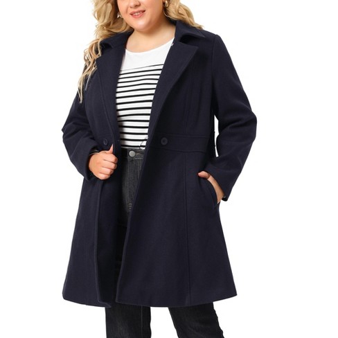 Agnes Orinda Women s Plus Size Notched Lapel Single Breasted Winter Long Pea Coat Dark Blue 1X