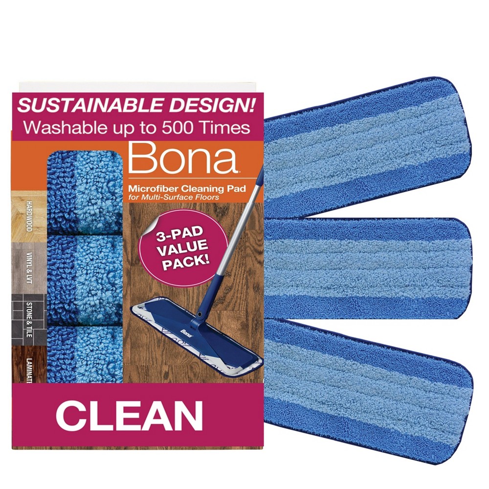 Bona Cleaning Products Reusable Mop Refill Multi Surface Microfiber Cleaning & Mopping Pads Value Pack - Unscented - 3ct