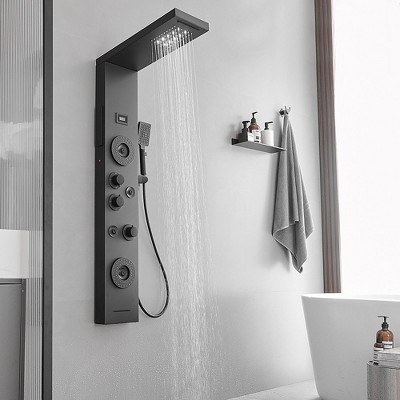 Matte Black 47'' Shower Panel System with LED Light and Body Jets