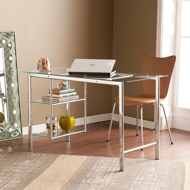 Dorothy Contemporary Writing Desk Chrome with Glass Desk White - Aiden Lane, 4 of 11