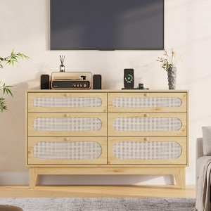 Whizmax 6 Rattan Drawer Dresser, with USB Ports and Outlets, 6 Chests of Drawers Storage for Bedroom, Living Room,Hallway,Bedside,Dining Room,Corridor - 1 of 4