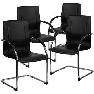 Emma and Oliver 4 Pack Black Vinyl Side Reception Chair w/ Chrome Sled Base - Lobby & Guest Seating - 1 of 4