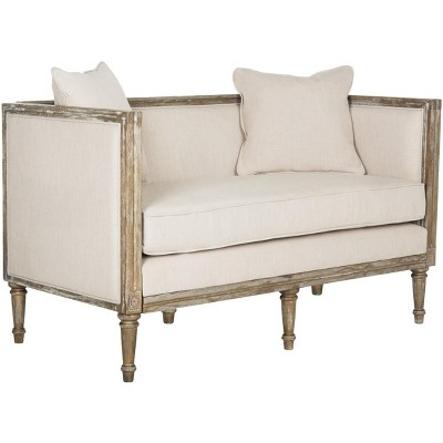 Elegant Beige Linen and Rustic Wood 53" Contemporary Settee