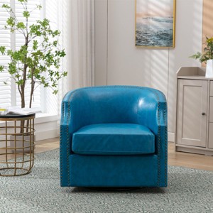 Swivel Barrel Accent Chair, Mid-Century Club Chair with Copper Nailhead Trim for Living Room – Cuddlewood - 1 of 4