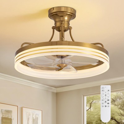 Ludomide 20" Modern Gold Round Ceiling Fan With Light Remote Control, Low Profile Flush Mount LED Ceiling Fan Light Fixture For Bedroom Kitchen