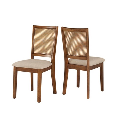 Set of 2 South Hill Beige Linen Rattan Back Dining Chairs Natural - Inspire  Q